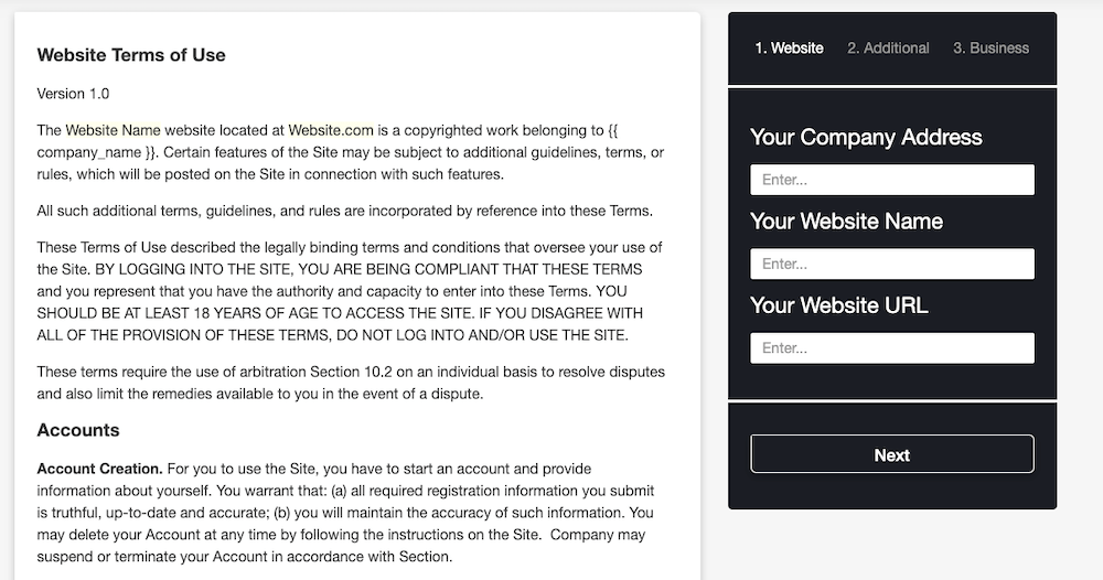 Terms of Use Generator